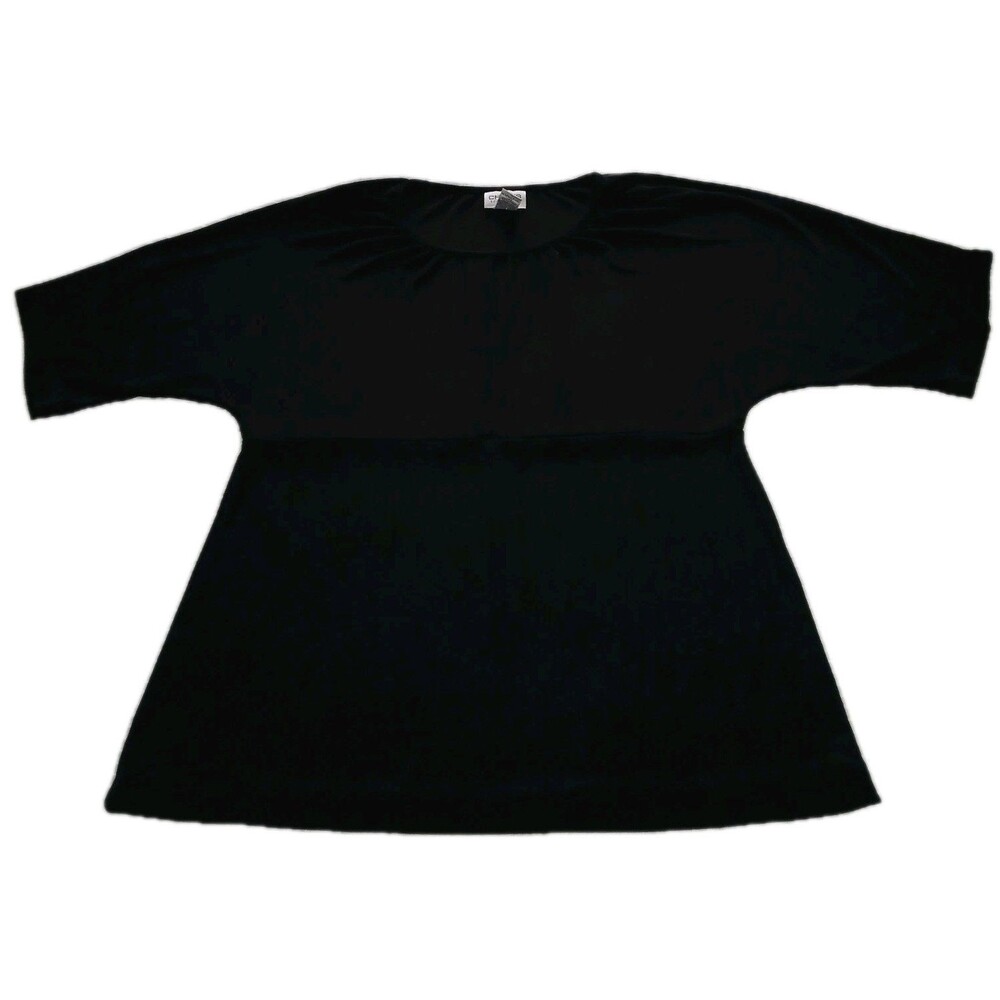 Chicos Travelers Women 2 L Career Acetate Dolman Peplum Top Solid Black Keyhole